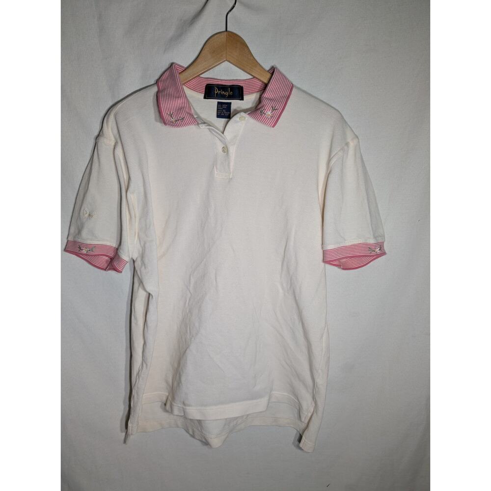 Vintage Pringle Wmens‎ Button Up Collared Polo Embroidered Flower Sz XL